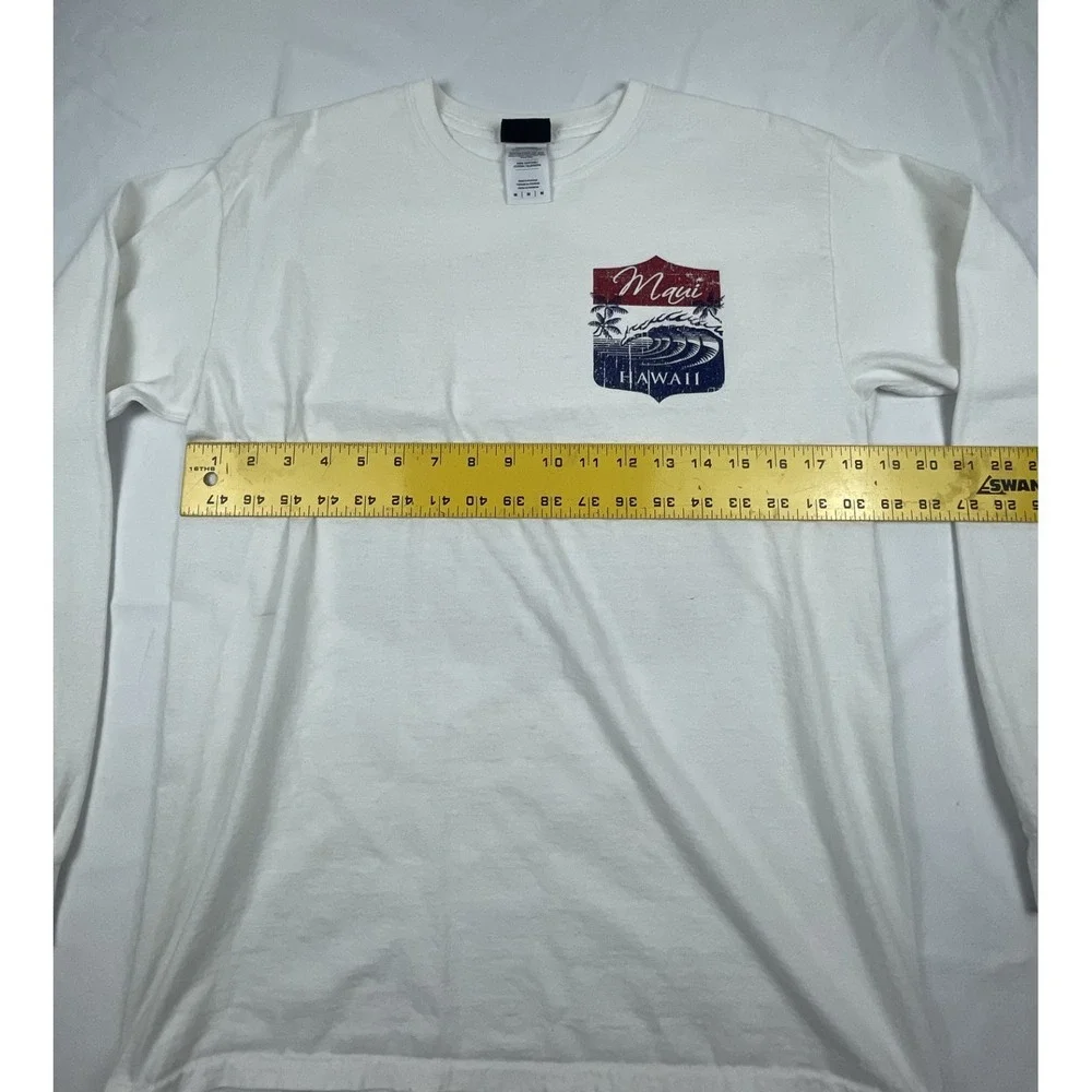 MAUI HAWAII LONG SLEEVE T SHIRT MENS MEDIUM WHITE GRAPHIC COTTON TEE